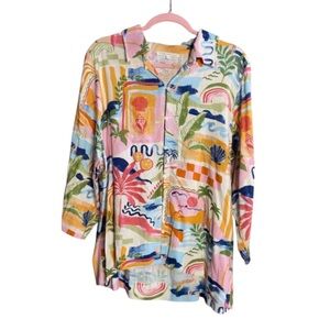 LABEL OF LOVE Men's Tropical Beach Scene Button Down Shirt Size‎ L